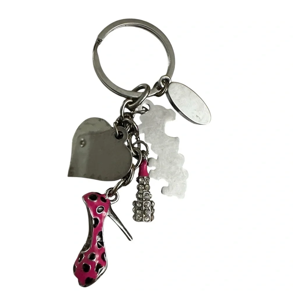 Las Vegas Girls Night Out key chain Silver tone Heart/Heel/Lipstick